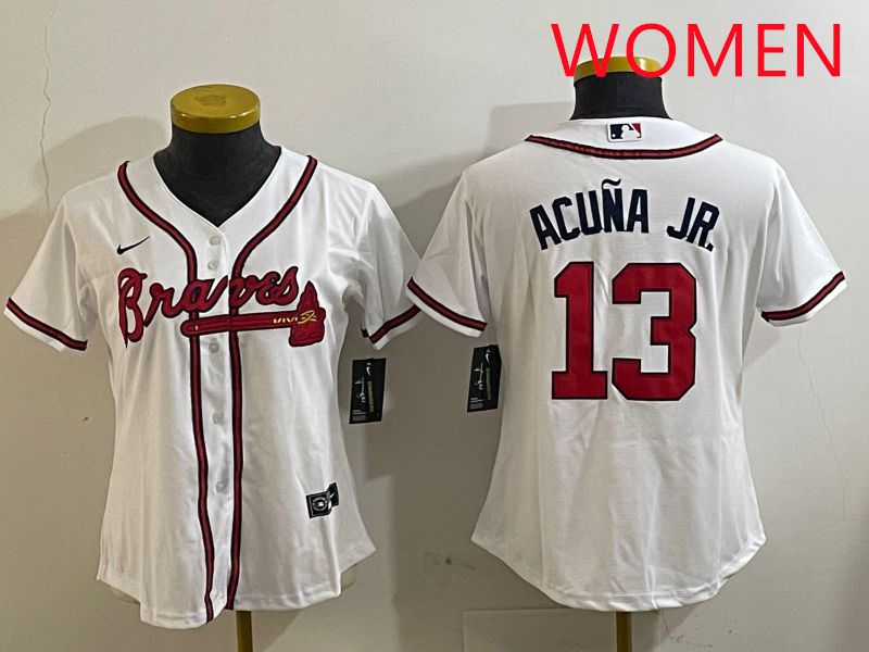 Women Atlanta Braves #13 Acuna jr White Game 2025 Nike MLB Jersey style 3->women mlb jersey->Women Jersey